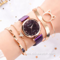 Conjunto de 5 uds de relojes de moda para Mujer, Reloj de pulsera de cuarzo con hebilla magnética de lujo con diamantes de imitación para Mujer, Reloj de pulsera de cuarzo para Mujer